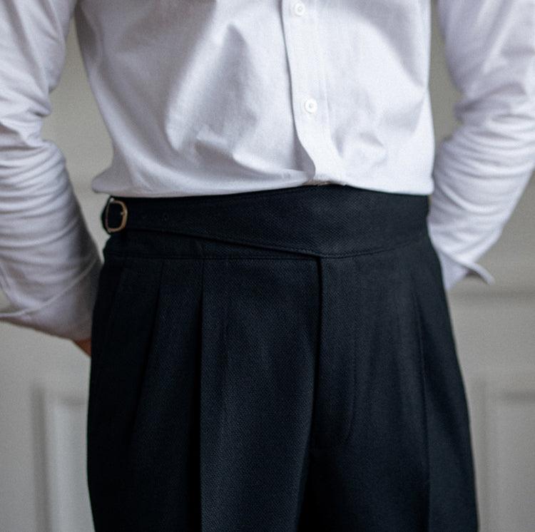 Pleated Pants | Adjustable Waist | Stylish | Slack Pants | Men's Pants-Chaps of London-Black-28-Chaps of London