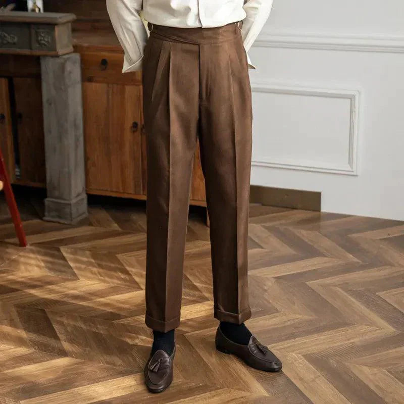 Pleated Pants | Adjustable Waist | Stylish | Slack Pants | Men's Pants-Chaps of London-Brown-28-Chaps of London