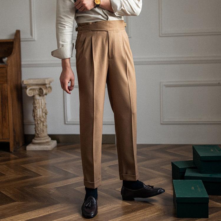 Pleated Pants | Adjustable Waist | Stylish | Slack Pants | Men's Pants-Chaps of London-Khaki-28-Chaps of London