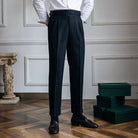 Pleated Pants - Men's Adjustable Waist Formal Straight Leg Slack Pants-Men's Pants-Chaps of London-Black-S-Chaps of London