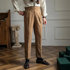 Pleated Pants - Men's Adjustable Waist Formal Straight Leg Slack Pants-Men's Pants-Chaps of London-Khaki-S-Chaps of London