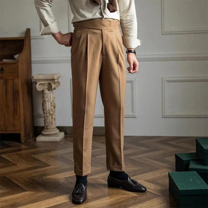 Pleated Pants - Men's Adjustable Waist Formal Straight Leg Slack Pants-Men's Pants-Chaps of London-Khaki-S-Chaps of London
