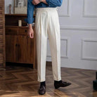 Pleated Pants - Men's Adjustable Waist Formal Straight Leg Slack Pants-Men's Pants-Chaps of London-White-S-Chaps of London