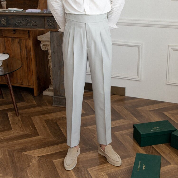 Pleated Pants - Men's Stylish Adjustable Waist Formal Dress Pants-Men Pants-Chaps of London-Light Gray-29-Chaps of London