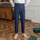 Pleated Pants - Men's Stylish Adjustable Waist Formal Dress Pants-Men Pants-Chaps of London-Navy Blue-29-Chaps of London
