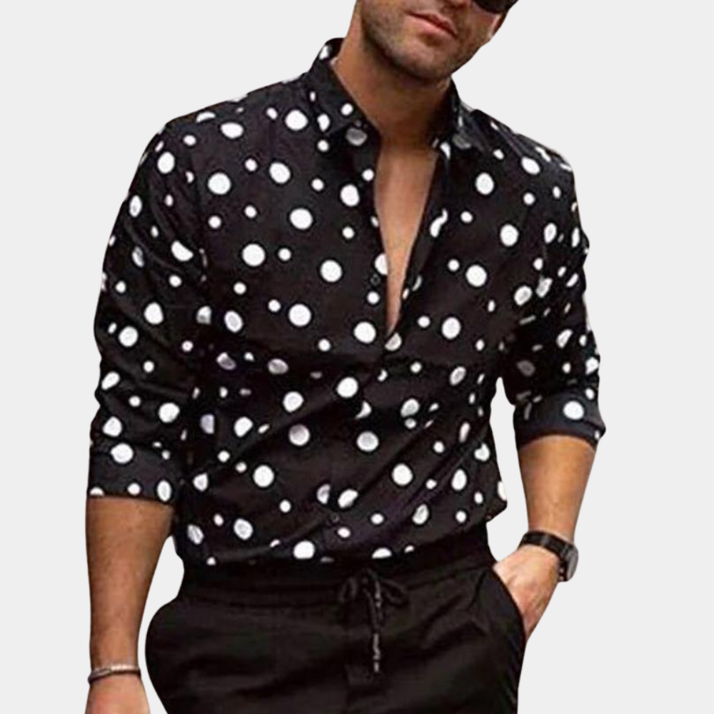 Polka Dot Shirt | Long Sleeve | Collared | Shirts Button-Up | Men's Shirt-Men Summer Shirt-Chaps of London-Black-M-Chaps of London