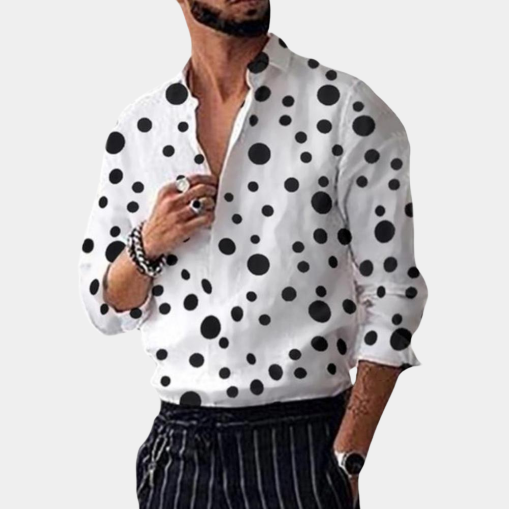 Polka Dot Shirt | Long Sleeve | Collared | Shirts Button-Up | Men's Shirt-Men Summer Shirt-Chaps of London-White-M-Chaps of London