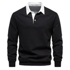 Polo Jumper - Long Sleeve - Quarter Button-Up - Polo Sweater - Men's Polo Shirts-Trui-Chaps of London-Black-S-Chaps of London