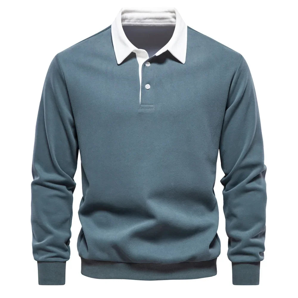 Polo Jumper - Long Sleeve - Quarter Button-Up - Polo Sweater - Men's Polo Shirts-Trui-Chaps of London-Green-S-Chaps of London