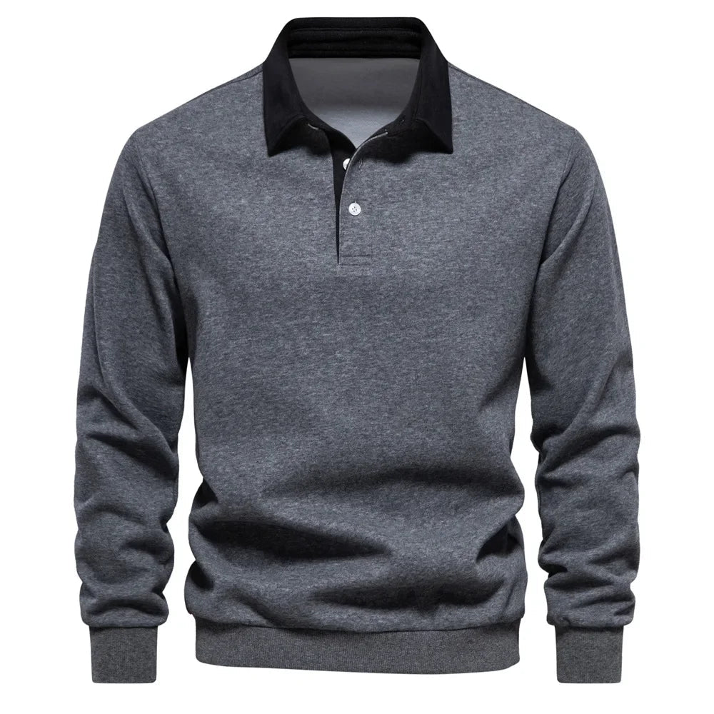 Polo Jumper - Long Sleeve - Quarter Button-Up - Polo Sweater - Men's Polo Shirts-Trui-Chaps of London-Grey-S-Chaps of London