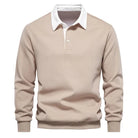 Polo Jumper - Long Sleeve - Quarter Button-Up - Polo Sweater - Men's Polo Shirts-Trui-Chaps of London-Khaki-S-Chaps of London