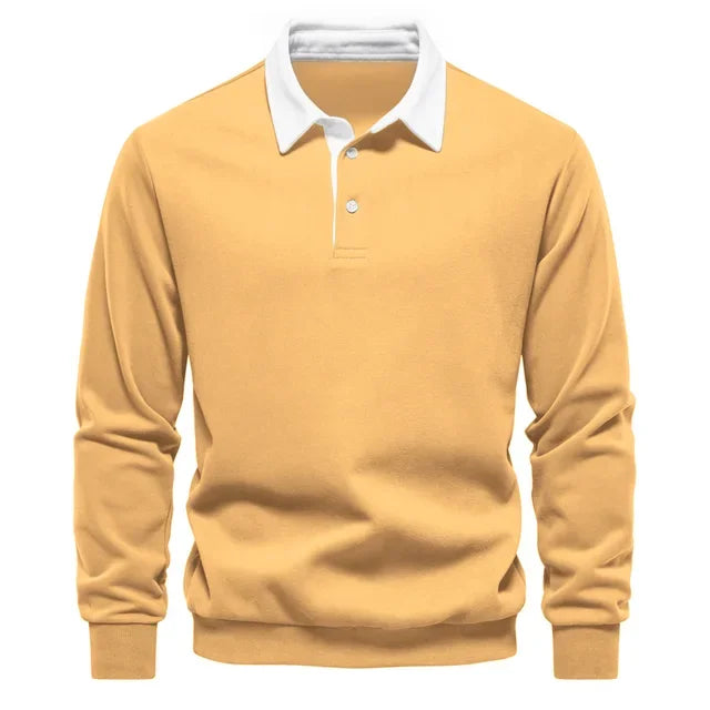 Polo Jumper - Long Sleeve - Quarter Button-Up - Polo Sweater - Men's Polo Shirts-Trui-Chaps of London-Yellow-S-Chaps of London