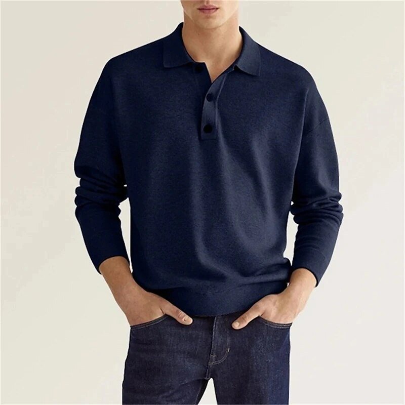Polo Jumper - Long Sleeve - Regular Fit - Collared Sweater - Men's Clothing-Chaps of London-Blue-S-Chaps of London