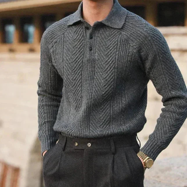 Polo Jumper - Stylish - Collared - Knitted Sweater - Men's Jumper-Sweater-Chaps of London-Gray-S-Chaps of London