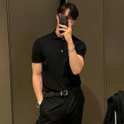 Polo Shirt | Button-Up | Turn Down Collar | Ribbed T-Shirt | Men's Shirts-men-Chaps of London-Black-S-Chaps of London