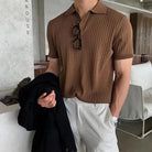 Polo Shirt | Button-Up | Turn Down Collar | Ribbed T-Shirt | Men's Shirts-men-Chaps of London-Brown-M-Chaps of London