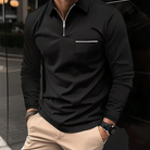 Polo Shirt - Long Sleeves - Chest Pocket - Semi-closed Shirt - Men's Shirt-T-shirts_M-Chaps of London-Black-S-Chaps of London