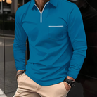 Polo Shirt - Long Sleeves - Chest Pocket - Semi-closed Shirt - Men's Shirt-T-shirts_M-Chaps of London-Blue-S-Chaps of London