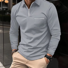 Polo Shirt - Long Sleeves - Chest Pocket - Semi-closed Shirt - Men's Shirt-T-shirts_M-Chaps of London-Gray-S-Chaps of London