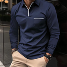 Polo Shirt - Long Sleeves - Chest Pocket - Semi-closed Shirt - Men's Shirt-T-shirts_M-Chaps of London-Navy Blue-S-Chaps of London