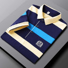 Polo Shirt - Men's Collared Button-Up Striped Polo Shirt-Chaps of London-Blue-M-Chaps of London