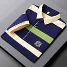 Polo Shirt - Men's Collared Button-Up Striped Polo Shirt-Chaps of London-Green-M-Chaps of London