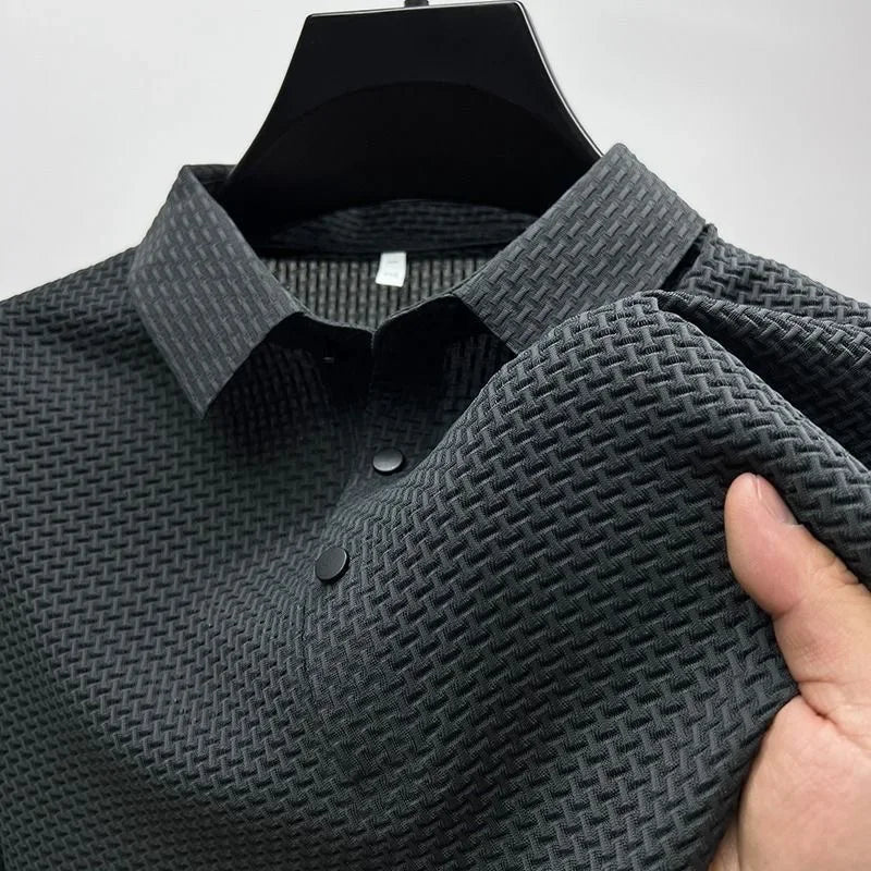 Polo Shirt - Men's Lightweight Button-Up Polo Shirt-Men's Shirt-Chaps of London-Gray-M-Chaps of London