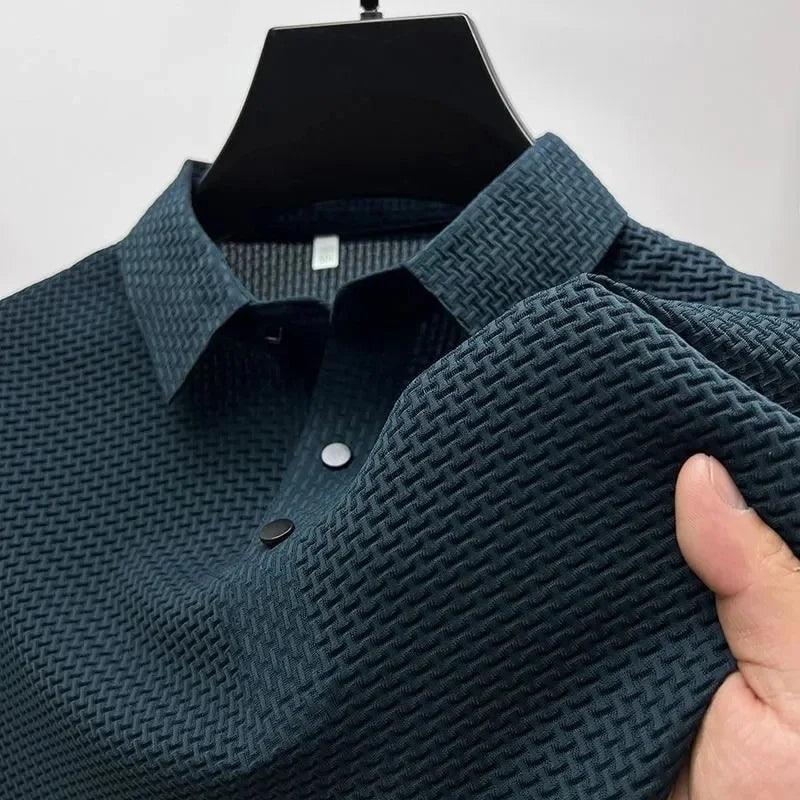 Polo Shirt - Men's Lightweight Button-Up Polo Shirt-Men's Shirt-Chaps of London-Navy Blue-M-Chaps of London