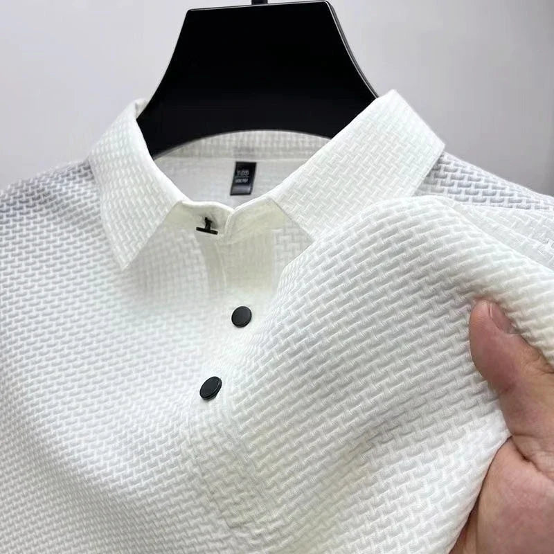 Polo Shirt - Men's Lightweight Button-Up Polo Shirt-Men's Shirt-Chaps of London-White-M-Chaps of London
