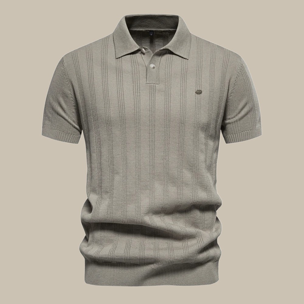 Polo Shirt - Men's Short Sleeve Knitted Collared Polo T-Shirt-Polo man-Chaps of London-Khaki-S-Chaps of London