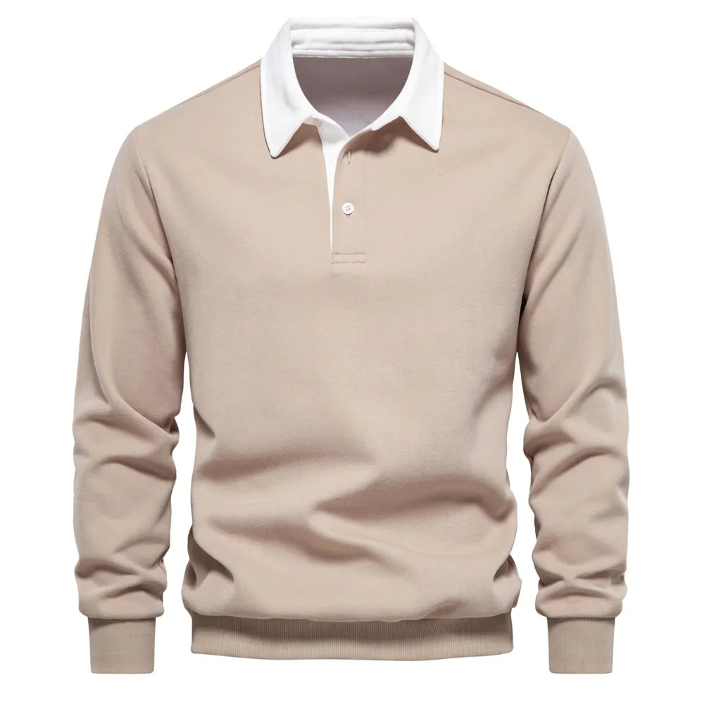Polo Shirt - Pullover - Long Sleeve - Polo Sweater - Men's Clothing-Men Shirts-Chaps of London-Beige-S-Chaps of London