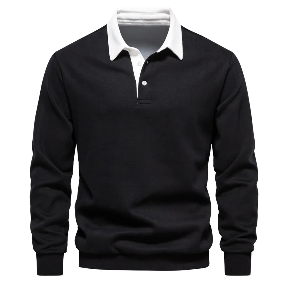 Polo Shirt - Pullover - Long Sleeve - Polo Sweater - Men's Clothing-Men Shirts-Chaps of London-Black-S-Chaps of London