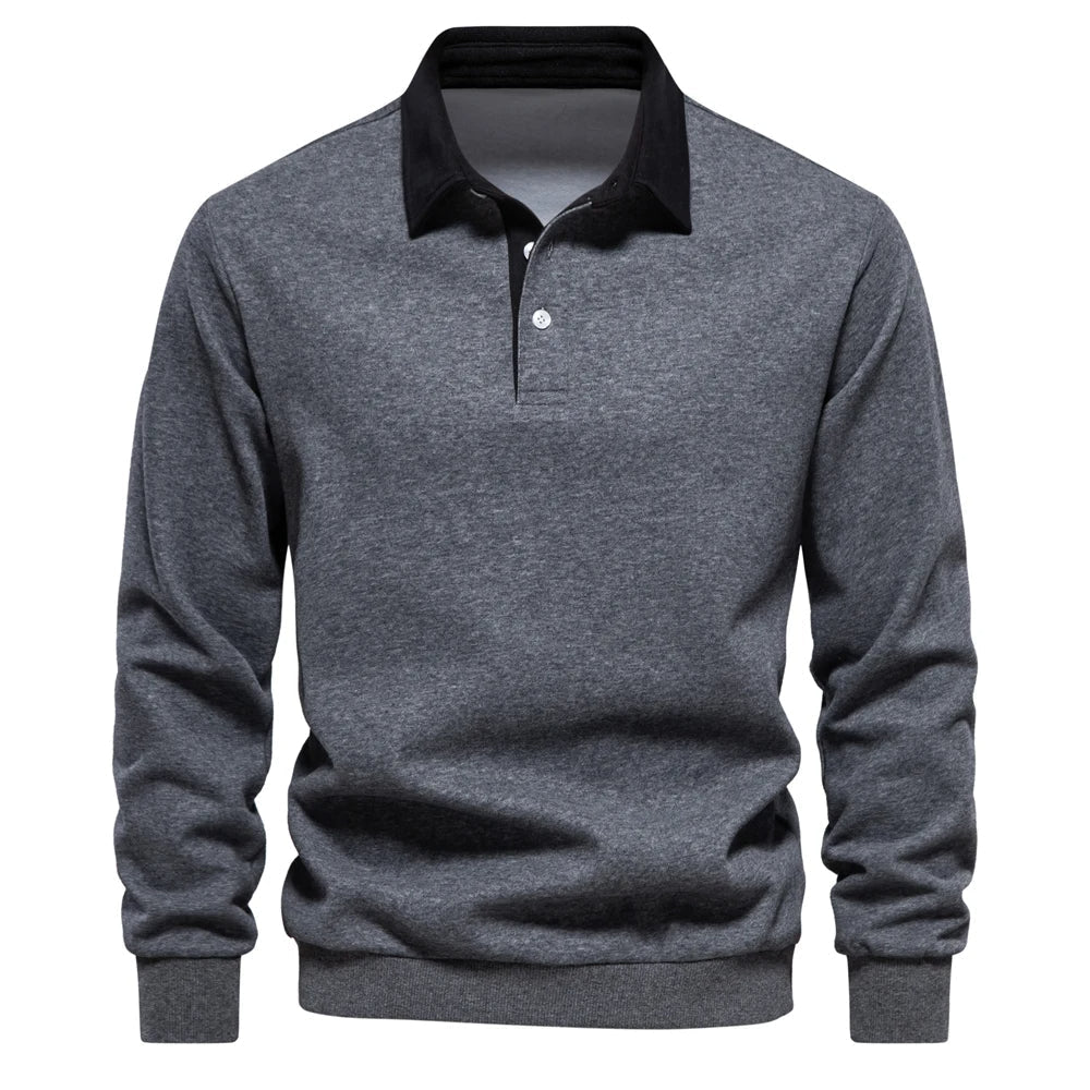 Polo Shirt - Pullover - Long Sleeve - Polo Sweater - Men's Clothing-Men Shirts-Chaps of London-Gray-S-Chaps of London