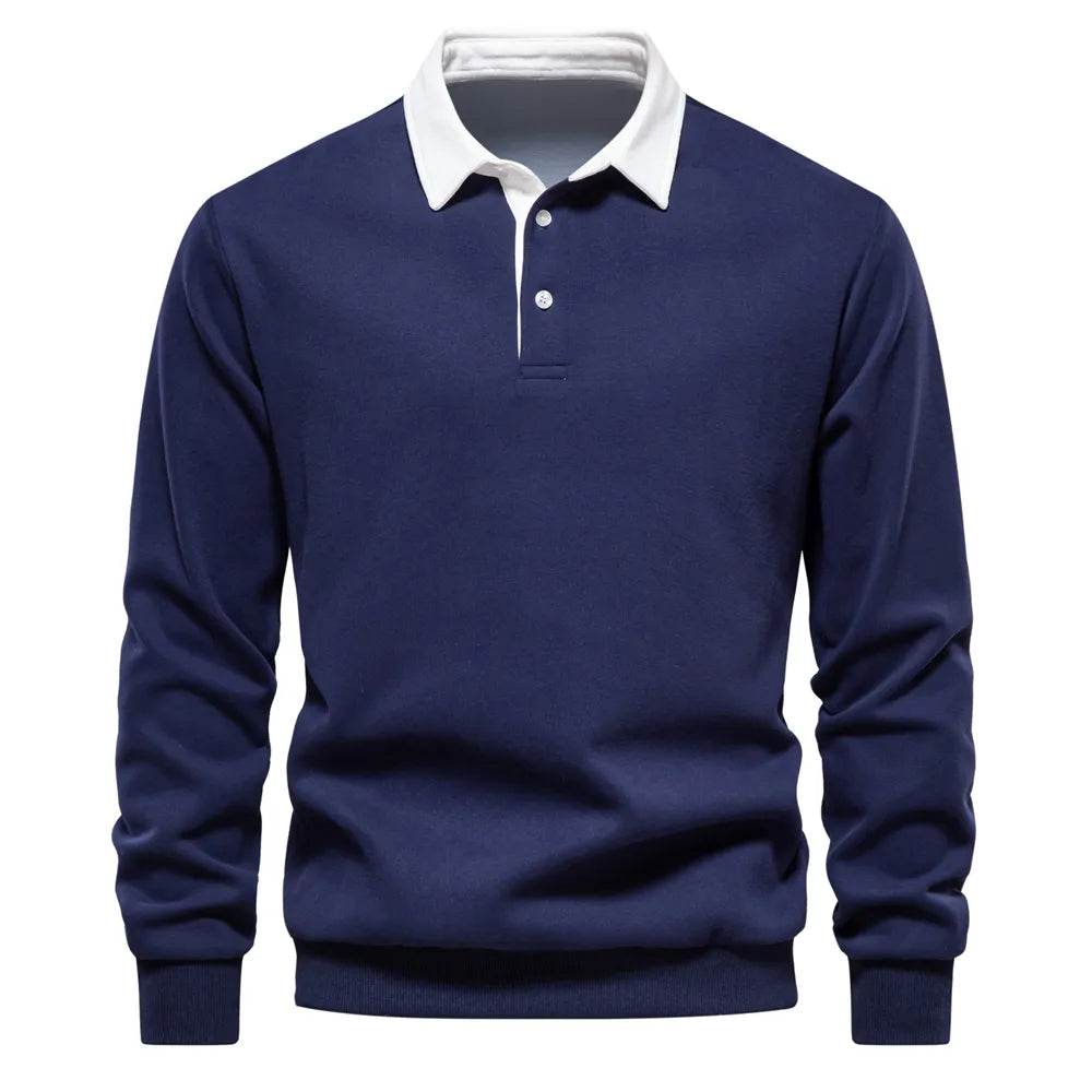 Polo Shirt - Pullover - Long Sleeve - Polo Sweater - Men's Clothing-Men Shirts-Chaps of London-Navy Blue-S-Chaps of London