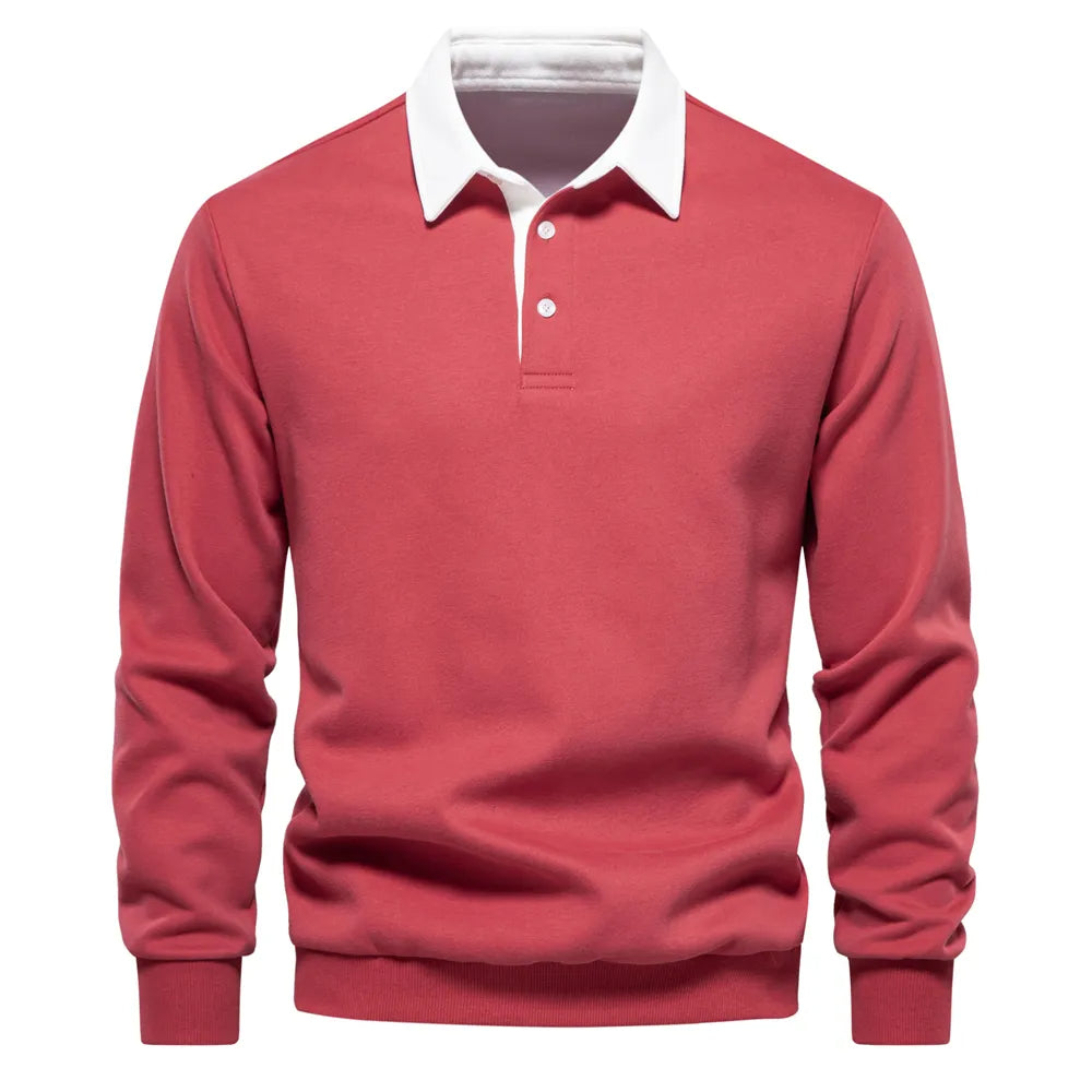 Polo Shirt - Pullover - Long Sleeve - Polo Sweater - Men's Clothing-Men Shirts-Chaps of London-Red-S-Chaps of London