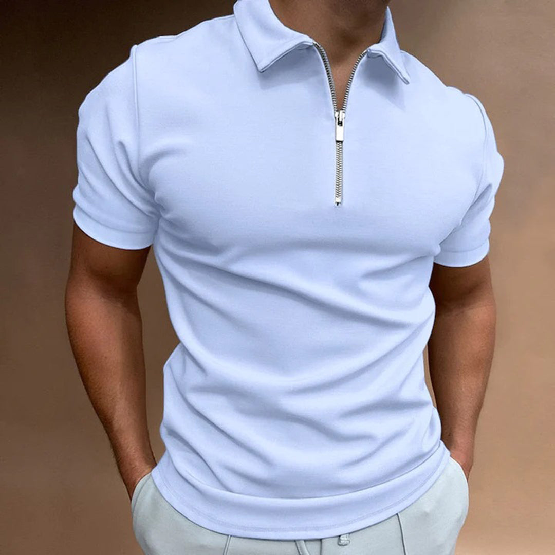 Polo Shirt | Quarter Zip | Collared | Polo T-Shirt | Men's T-Shirt-Fashion Men Polo Zip All-year-Chaps of London-Light Blue-S-Chaps of London