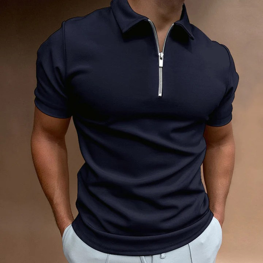 Polo Shirt | Quarter Zip | Collared | Polo T-Shirt | Men's T-Shirt-Fashion Men Polo Zip All-year-Chaps of London-Navy Blue-S-Chaps of London