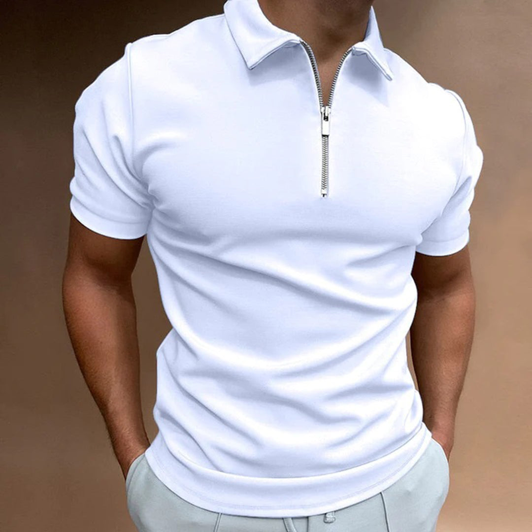 Polo Shirt | Quarter Zip | Collared | Polo T-Shirt | Men's T-Shirt-Fashion Men Polo Zip All-year-Chaps of London-White-S-Chaps of London