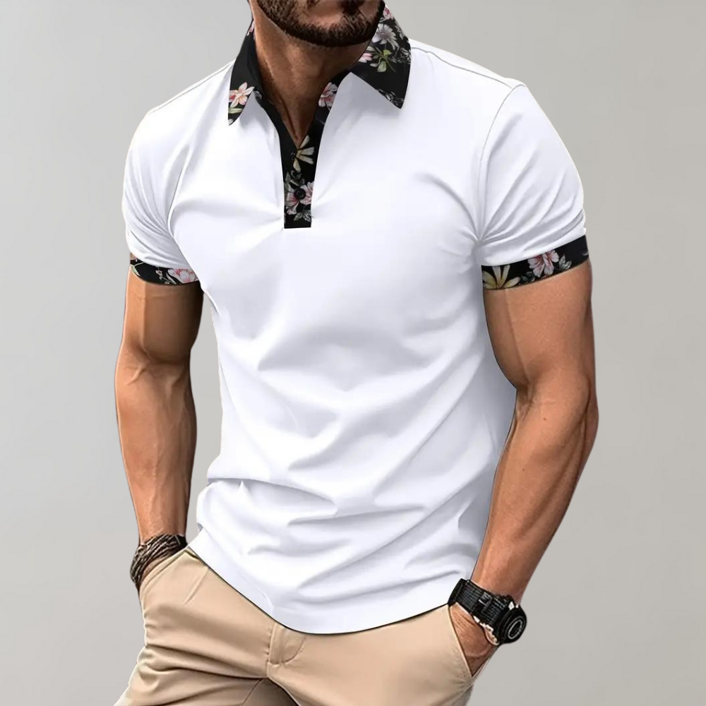 Polo T-Shirt | Floral Print | Short Sleeve | Polo Shirts | Men's Clothing-Men Summer Shirt-Chaps of London-White-S-Chaps of London