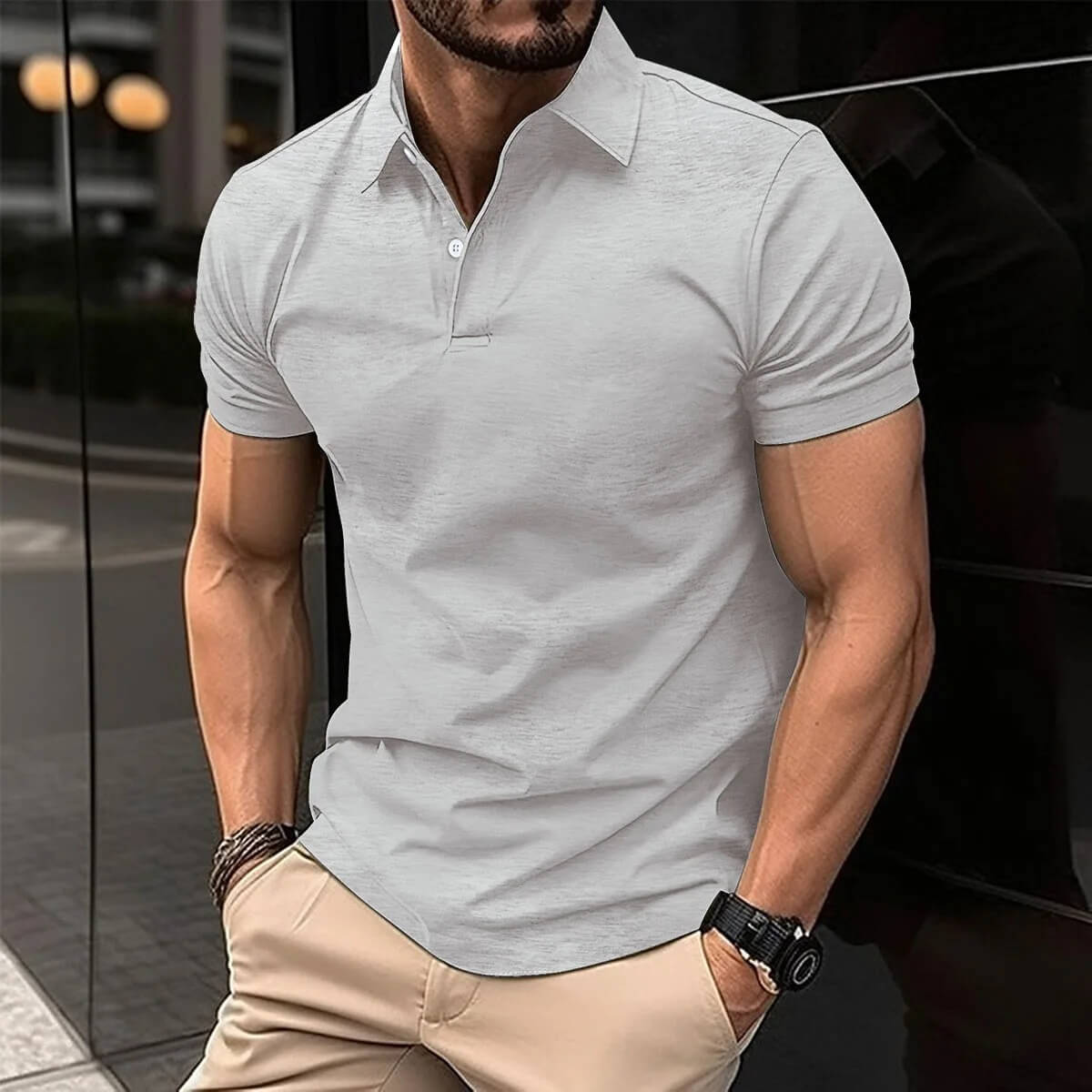 Polo T-Shirt - Men's Short Sleeve Turn Down Collar Button-Up Polo Shirt-Men's short sleeve top-Chaps of London-Chaps of London