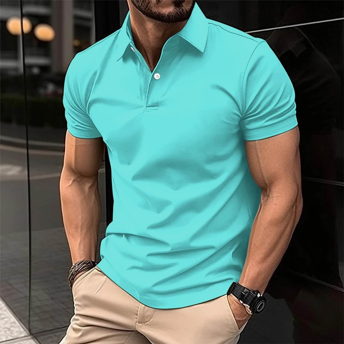 Polo T-Shirt - Men's Short Sleeve Turn Down Collar Button-Up Polo Shirt-Men's short sleeve top-Chaps of London-Chaps of London