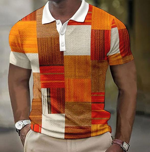 Polo T-Shirt | Patchwork | Button-Up | Short Sleeve Shirt | Men's Polo Shirts-Daan Polo-Chaps of London-Orange-S-Chaps of London