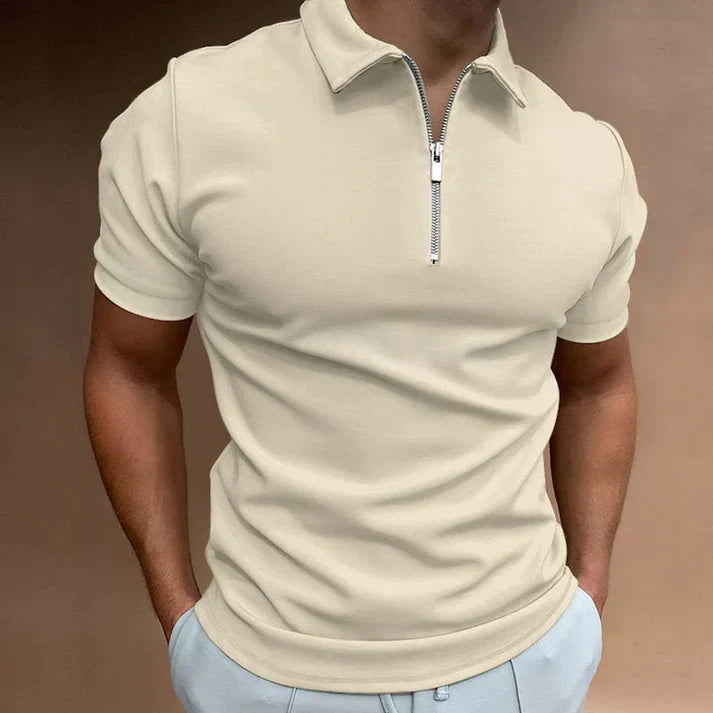 Polo T-Shirt | Short Sleeve | Quarter Zip | Polo Shirts | Men's Clothing-Shirts-Chaps of London-Beige-S-Chaps of London