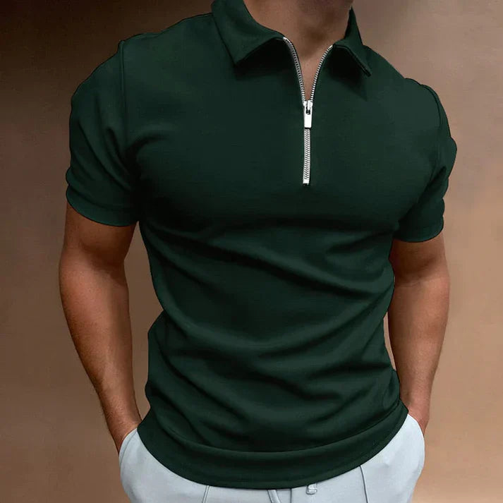 Polo T-Shirt | Short Sleeve | Quarter Zip | Polo Shirts | Men's Clothing-Shirts-Chaps of London-Dark Green-S-Chaps of London