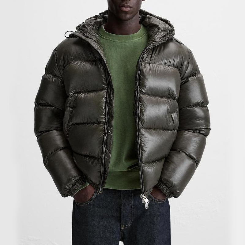 Puffer Jacket - Men's Hooded Black Winter Down Jacket-Jassen-Chaps Herrenmode-Army Green-S-Chaps of London