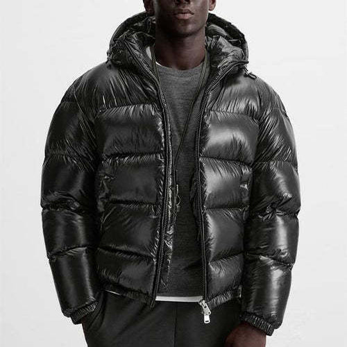 Puffer Jacket - Men's Hooded Black Winter Down Jacket-Jassen-Chaps Herrenmode-Black-S-Chaps of London