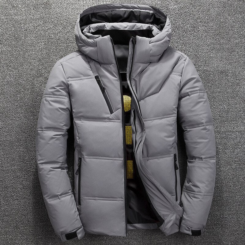 Puffer Jacket - Men's Warm Hooded Padded Down Jacket for Winter-Chaps of London-Light Grey-XS-Chaps of London