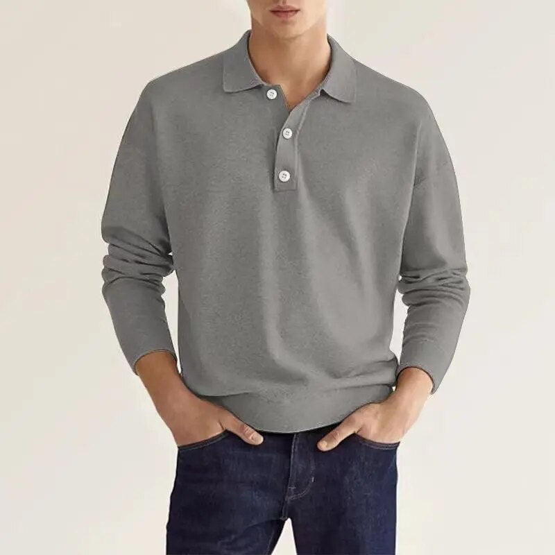 Pullover Polo Sweater | Button-Up | Long Sleeve | Knitted Sweater | Men's Knit Jumper-Men's Top-Chaps of London-Gray-S-Chaps of London