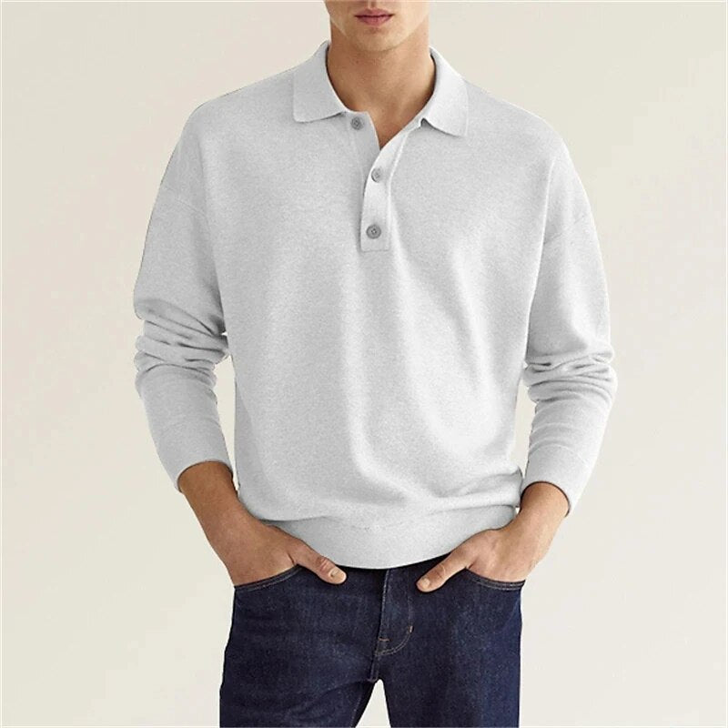 Pullover Polo Sweater | Button-Up | Long Sleeve | Knitted Sweater | Men's Knit Jumper-Men's Top-Chaps of London-White-S-Chaps of London
