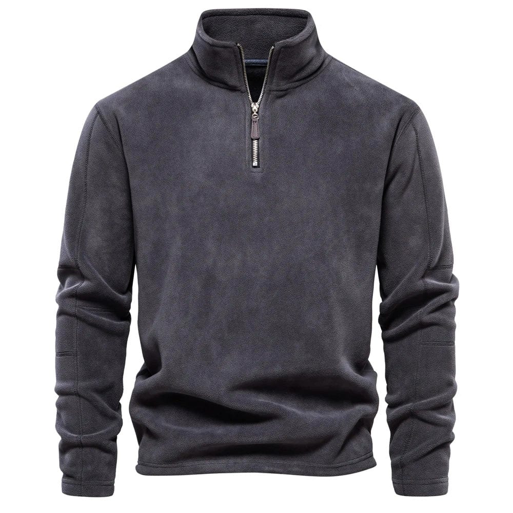 Quarter Zip Fleece - Warm - Long Sleeve - Men's Half Zip Pullover - Men's Clothing-Chaps of London-Gray-S-Chaps of London